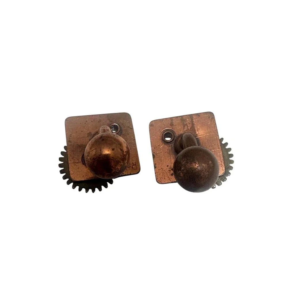 FRANK REBAJES Copper Brass Gears Modernist Cufflinks Tie Clip Set, 1950s